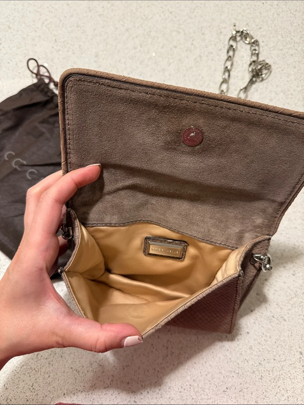 Coccinelle Taupe Leather Chain Crossbody Bag